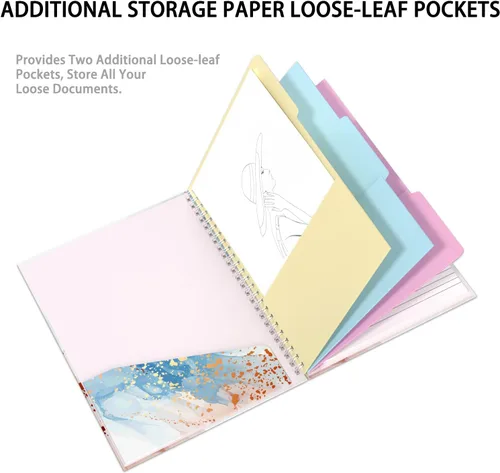Miniatura 4 de Rimilak Spiral Clipboard Folio with Refillable Lined Notepad, 14.5 x 9.8 In, Hardcover Cover with 5 Interior Pockets, Elastic Band and Pen Loop