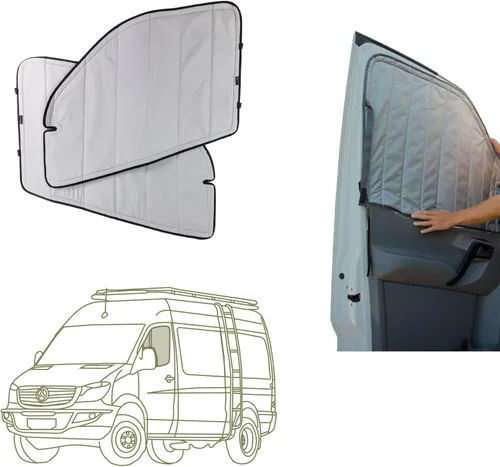 VanEssential Cubiertas para ventanas frontales con aislamiento magnético y oscurecimiento (par) Diseñadas para Mercedes-Benz VS30 (años de furgoneta