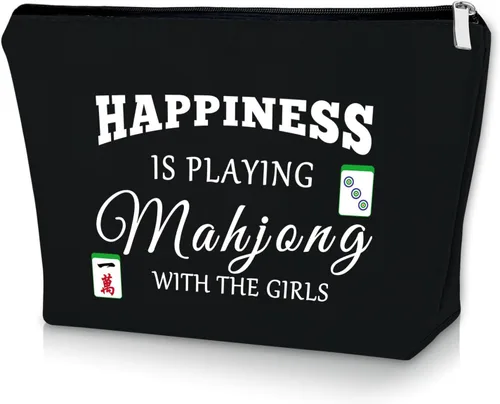 Sazuwu Mahjong - Bolsa de maquillaje negra para regalo con temática de Mahjong, regalo para amantes de Mahjong, bolsa de cosméticos, regalos