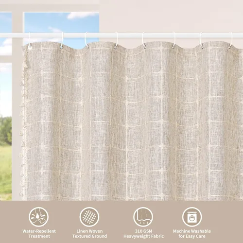 Miniatura 7 de MitoVilla Juego de cortinas de ducha estilo bohemio, modernas cortinas de ducha bohemias para decoración de baño, cortina de ducha de tela de lino