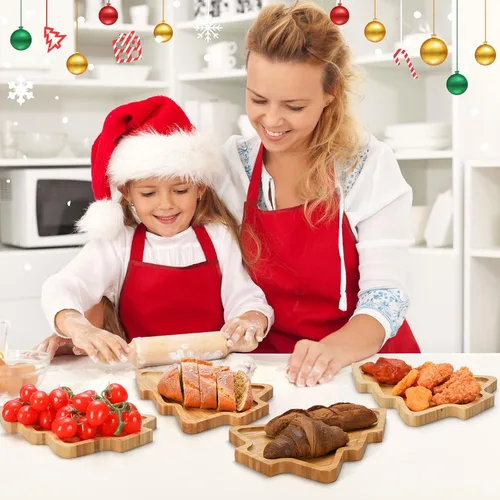 Miniatura 5 de Sliner 4 platos de Navidad con forma de árbol de Navidad, bandeja de madera para aperitivos, bandeja de dulces de madera en forma de árbol