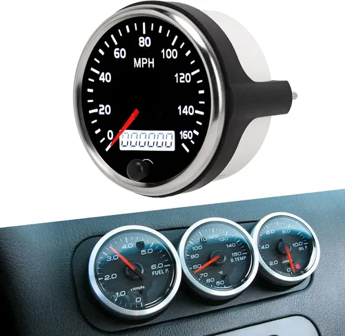 Miniatura 7 de Acouto Velocímetro de 3.346 in, 3.3 pulgadas, 12 V/24 V, velocímetro de 0 a 160 MPH, pantalla LCD con retroiluminación ámbar blanco para automóvil