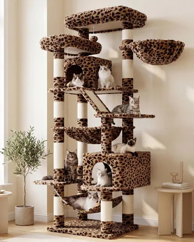 Miniatura 14 de Heybly Árbol para Gatos, Torre para Gatos Multinivel de 68 Pulgadas para Gatos de Interior, Condominio para Gatos con 2 Perchas de Felpa Ensanchadas