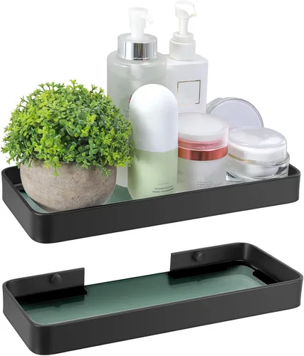 Miniatura 9 de Z metnal Estantes pequeños de vidrio para baño, estante flotante de pared blanco, mini montado en la pared
