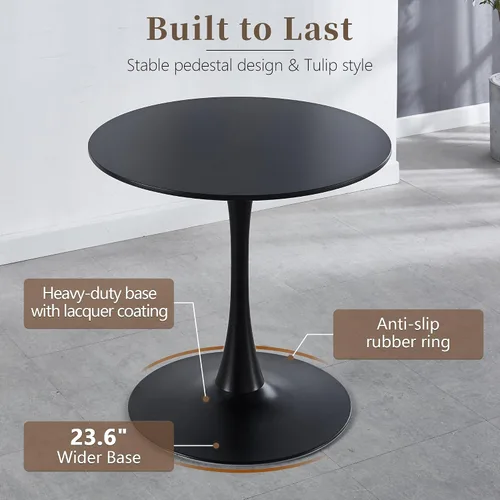 Miniatura 5 de Mesa de comedor redonda de 31.5 pulgadas, mesa de tulipanes de mediados de siglo con base de pedestal de metal, mesa de ocio moderna para espacios