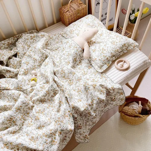 Miniatura 7 de BuLuTu Manta de 4 capas para niños pequeños, 100% algodón muselina, mantas de cama para niños, niñas, niños, con bonito patrón de flores de hibisco