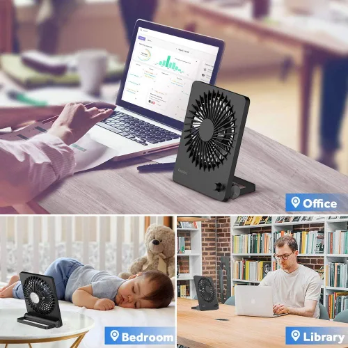 Miniatura 2 de EasyAcc Ventilador de escritorio con batería recargable, ventilador de viaje personal portátil de 6000 mAh, tiempo de funcionamiento máximo de 26