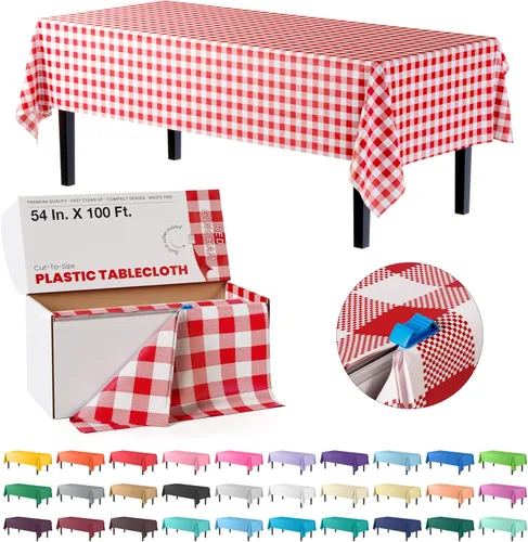 Miniatura 18 de Party Solids Rollo de Mantel de Mesa de Plástico Negro de 54 Pulgadas X 300 Pies en una Caja de Corte a Medida con Conveniente Cortador Deslizante.