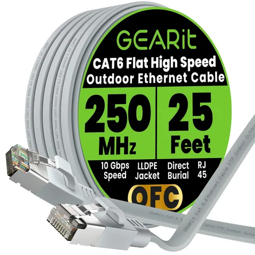 Miniatura 11 de GEARit Cable Ethernet plano Cat 6 para exteriores (15 pies, negro) Chaqueta LLDPE clasificada para entierro directo – Cat6 blindado FTP 10Gbps