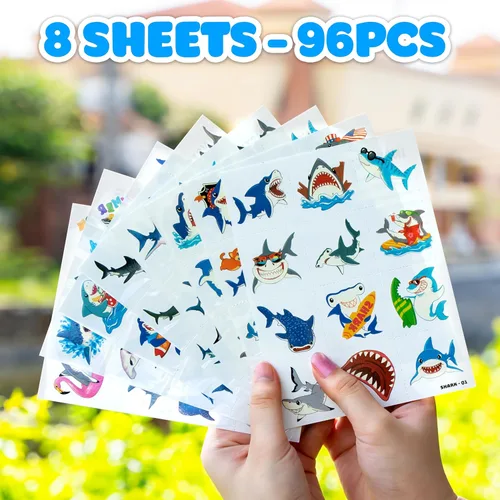 Miniatura 8 de 96 tatuajes temporales precortados de tiburón para niños Recuerdos de fiesta de cumpleaños con temática de tiburón súper lindo, suministros