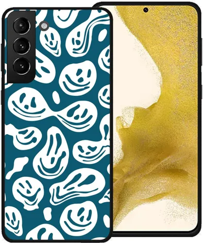 Miniatura 26 de Funda de teléfono para Samsung Galaxy S22 5G, rosa pastel y blanco, divertida sonrisa trippy derretida hippie sonriente calavera fantasma cara linda
