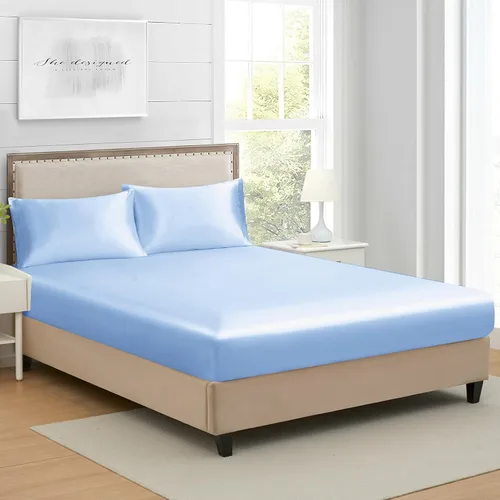 Miniatura 15 de Sábana bajera ajustable de satén de seda tamaño King, sábanas de cama individuales de bolsillo profundo que se venden por separado, sin arrugas, que
