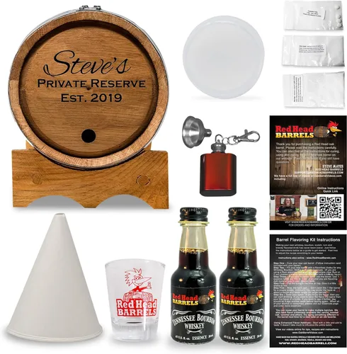 Miniatura 8 de Red Head Barrels - Barril de envejecimiento de roble blanco americano grabado personalizado de 2 litros con juego de regalo saborizante, vaso de Ron
