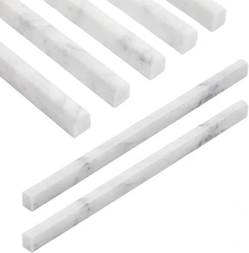 Diflart Paquete de 10 delineadores de lápiz de mármol blanco Carrara, 1/2 x 12 pulgadas, afilado, borde de azulejos de mármol, moldura de esquina,