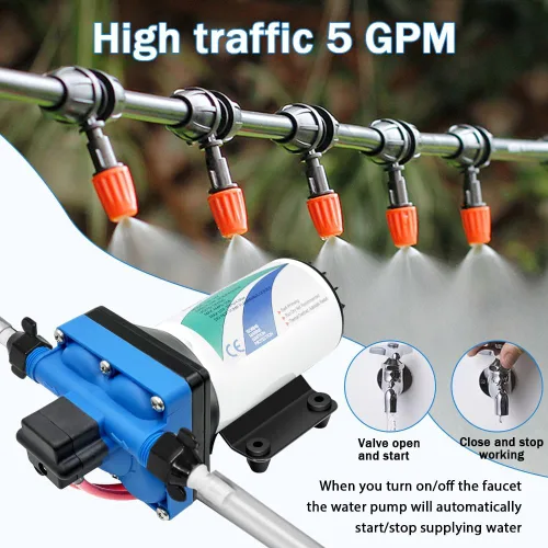 Miniatura 3 de Bomba de diafragma autocebante eléctrica de alta presión de 12V CC, equipada con interruptor de presión, 5.5GPM, 70Psi, para RV Marine Yacht Lawn