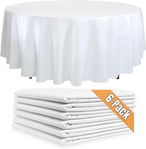 Paquete de 6 manteles redondos de papel de 82 pulgadas para fiestas, desechables, color blanco, cubierta redonda con respaldo de plástico