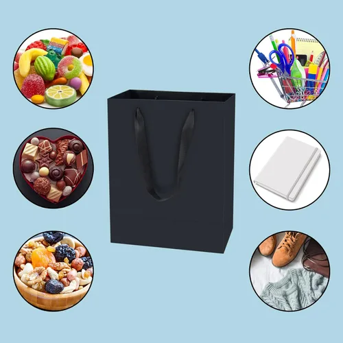Miniatura 4 de HUAPRINT Paquete de 30 (10 juegos) bolsas de papel negras con asas, tamaños mixtos de 5.25 x 3.75 x 8 pulgadas, 8 x 5 x 10 pulgadas y 10 x 5 x 13