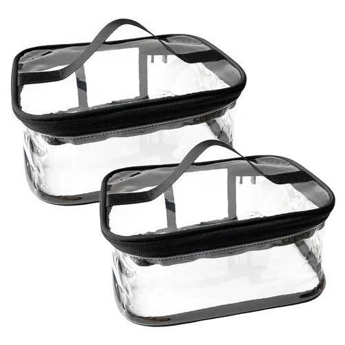 Paquete de 2 neceseres de maquillaje, bolsa transparente para cosméticos, portátil, impermeable, transparente, para viajes, almacenamiento grande,