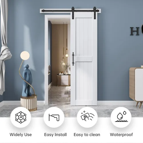 Miniatura 2 de EaseLife: puerta de granero blanca de 24 x 84 pulgadas con kit de herrajes deslizantes de 4 pies incluido y manija, puerta de madera maciza cubierta