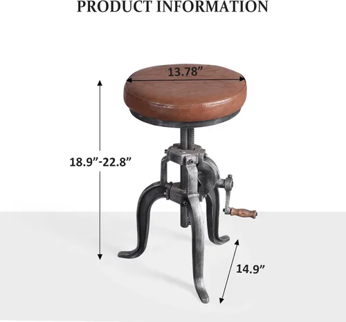 Miniatura 3 de Topower Taburete de manivela industrial antiguo de hierro fundido Silla de tres patas Taburete de bar de cuero PU