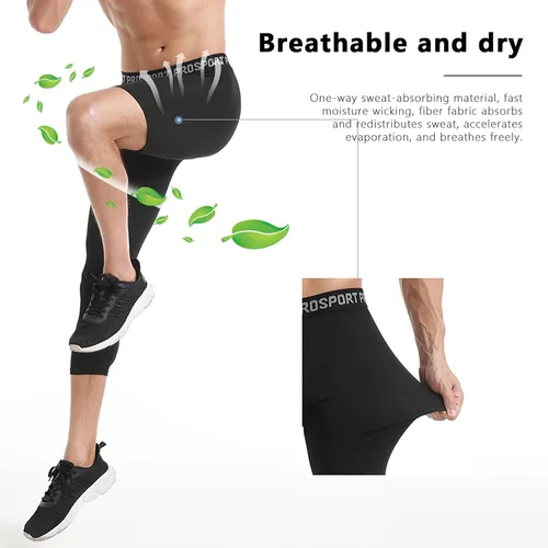 Miniatura 6 de Pantalones de compresión para hombre, mallas de compresión de una pierna para baloncesto, capri 3/4, leggings atléticos, capa base de secado fresco