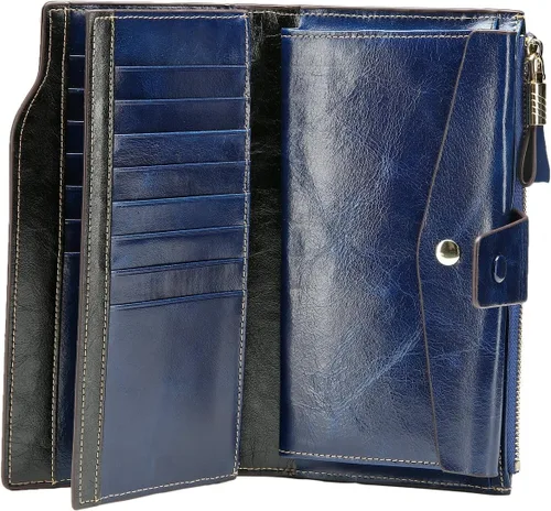 Miniatura 71 de Itslife - Cartera de piel sintética encerada para mujer con bloqueo de identificación de radio frecuencia (RFID), de gran capacidad, encerada