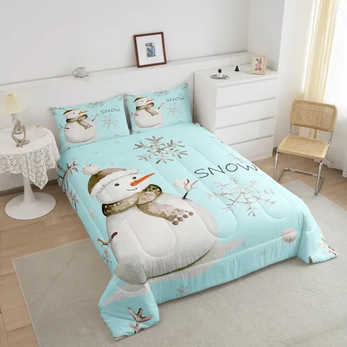 Miniatura 4 de Erosebridal Juego de ropa de cama Kawaii de muñeco de nieve tamaño individual para niños y niñas, juego de ropa de cama de feliz año nuevo, edredón