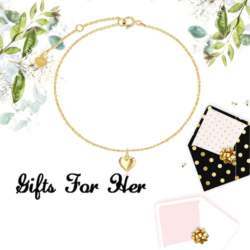 Miniatura 5 de SISGEM Tobillera de corazón de soplo de oro real de 14 quilates para mujer, pulsera de tobillo de amor, regalo de joyería para ella, 9+1+1 pulgada