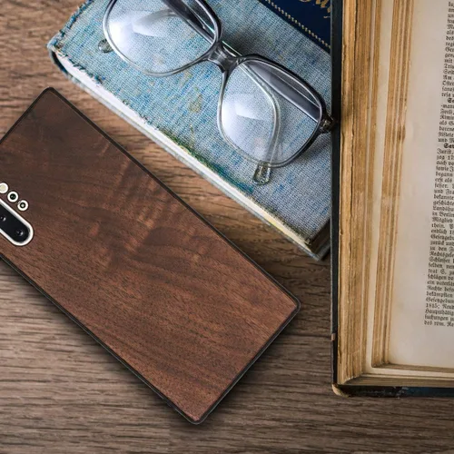 Miniatura 4 de kwmobile Funda de madera real compatible con Samsung Galaxy Note 10 Plus, cubierta de madera dura con parachoques de TPU, color marrón oscuro