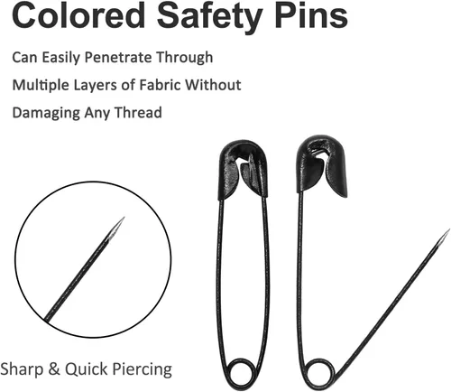 Miniatura 4 de 100 pines de seguridad resistentes de 1.181 in / 1.2 pulgadas, pines de metal de colores afilados para manualidades, joyas, ropa de bebé (negro)