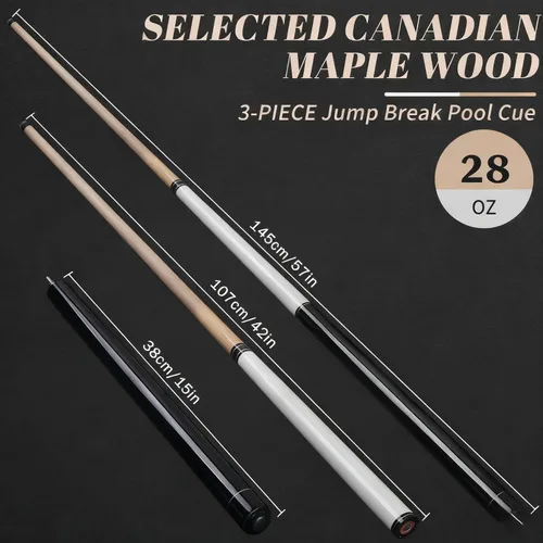 Miniatura 5 de IIQ 2 en 1 Jump Break Stick 23 ~ 25oz 28oz Heavy Hitter Jump Break Pool Cue Stick 3 piezas de madera de arce canadiense