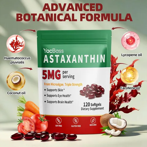 Miniatura 2 de Suplementos de astaxantina de 5 mg - Astaxantina Premium 120 cápsulas blandas para ojos, cerebro, piel y apoyo inmunológico, fuente de microalgas