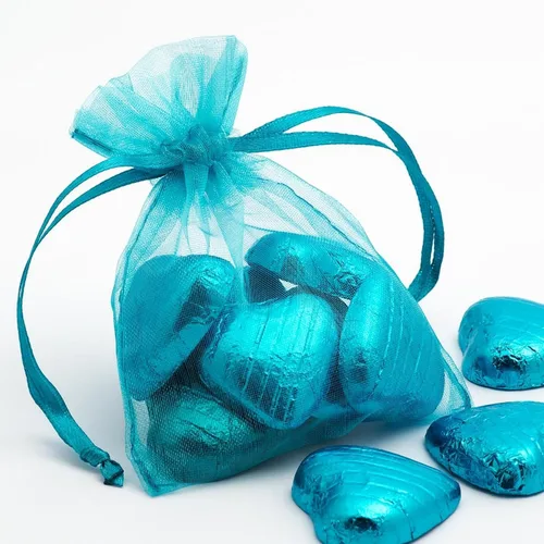 Miniatura 5 de Bolsas de regalo de organza de 4 x 6 pulgadas con cordón para joyas, dulces, paquetes de 50 bolsas de té de tela transparente azul aguamarina