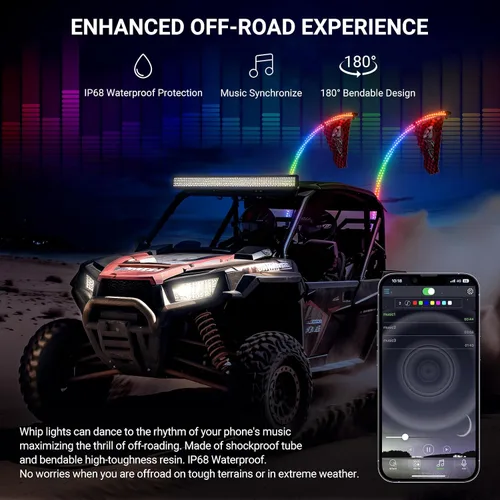 Miniatura 5 de Ehaho 2 piezas luces de látigo de 1 pie para UTV ATV con base de resorte, luz LED de látigo tres veces más brillante con interruptor basculante y 6
