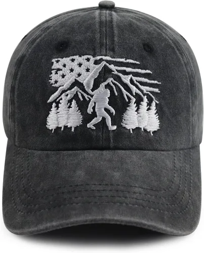 Bigfoot Sombreros para hombres y mujeres, divertido gorro de béisbol ajustable de algodón lavado bordado salvaje pie grande Sasquatch