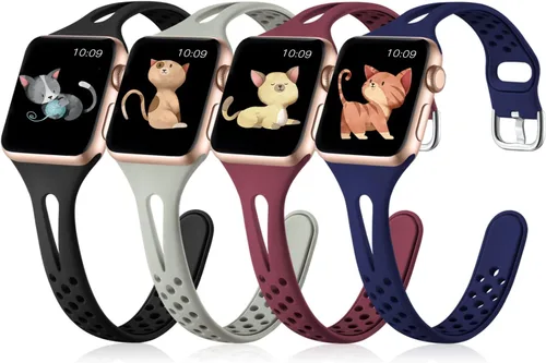 Miniatura 10 de Getino Compatible with Apple Watch Bands 38mm 40mm 41mm 42mm 44mm 45mm 46mm 49mm for Women Men, Soft Durable Breathable Thin Slim Narrow Band for