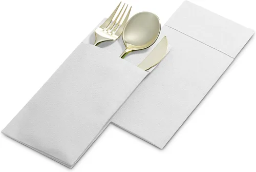 Miniatura 3 de Paquete de 50 servilletas desechables de lino con bolsillo integrado para cubiertos, tela preplegada blanca como servilletas de papel para cenas