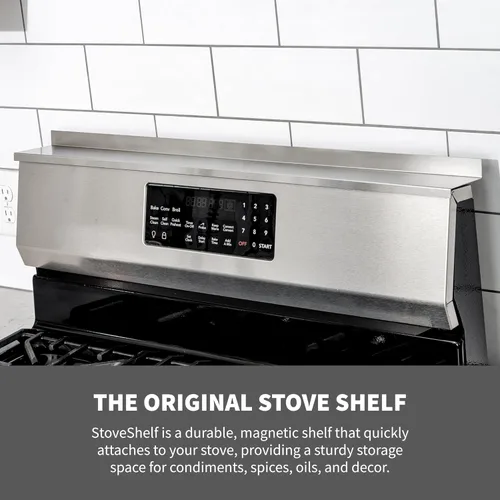 Miniatura 2 de StoveShelf Estante magnético de 24 pulgadas de longitud de apartamento con acabado de acero inoxidable para estufa de cocina, solución
