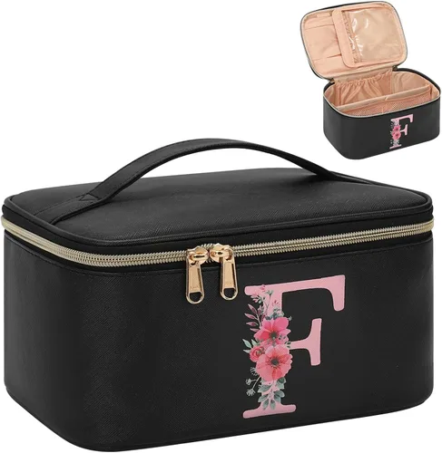 Miniatura 83 de OCHEAL Bolsa de maquillaje personalizada, bolsa de maquillaje beige para mujer, kit de aseo de viaje con monograma, organizador de cosméticos listo