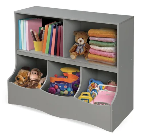Miniatura 7 de Badger Basket Organizador de almacenamiento de juguetes de múltiples contenedores y estante de libros para niños - gris