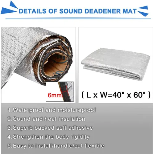 Miniatura 2 de Uxcell Tapete de refuerzo para auto o camión, 236 mil, 16.36 pies cuadrados, aislamiento de sonido y calor, 60" x 40