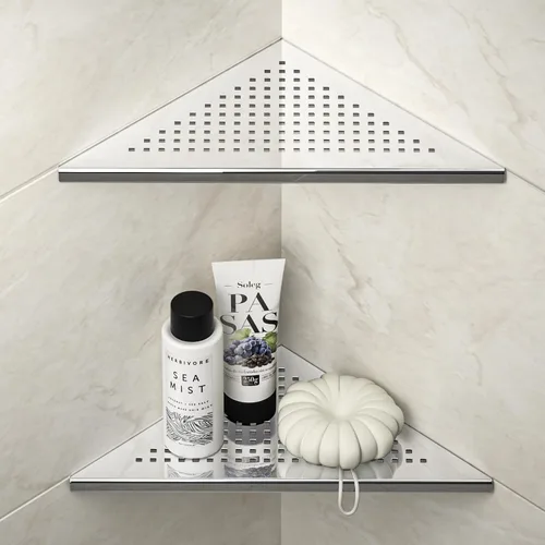 Miniatura 13 de Estante de Ducha de Esquina, Acero Inoxidable 304 Negro Mate de 10 pulgadas con Rejilla Empotrada para Pared de Azulejos, Estante de Baño Empotrado