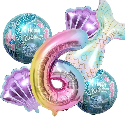 Miniatura 12 de Kit de decoración de cumpleaños de sirena sdquskin: 6 globos verdes de sirena (número 1) para niñas