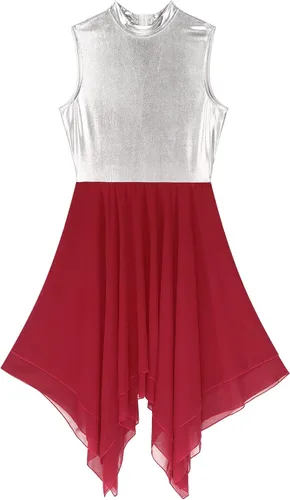 Miniatura 5 de TiaoBug Disfraz de danza lírica contemporánea para mujer, vestidos de adoración de bloques de color metálico, ropa de baile litúrgica