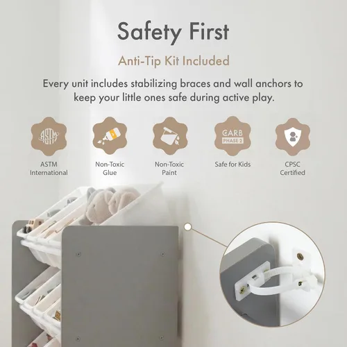 Miniatura 8 de Humble Crew - Organizador de almacenamiento de juguetes supergrande con 16 contenedores extraíbles, color gris/blanco – Gran almacenamiento