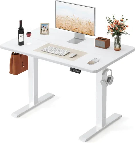 Miniatura 12 de FEZIBO Escritorio de pie, 48 × 24 pulgadas, altura eléctrica ajustable, para sentarse y ponerse de pie, escritorio de oficina para computadora