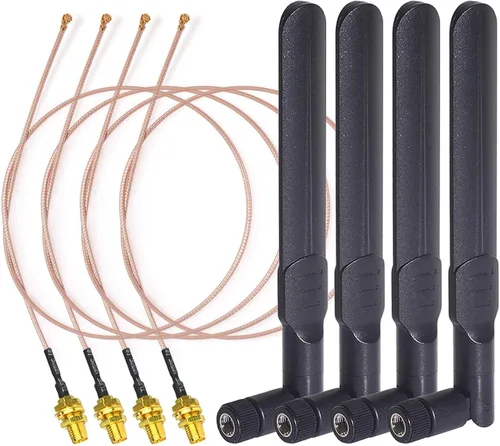 Bingfu Dual Band WiFi 2.4GHz 5GHz 5.8GHz 8dBi RP-SMA Antena macho 7.9 in 8 pulgadas RG178 Cable 4 Pack para enrutador WiFi inalámbrico Mini PCI