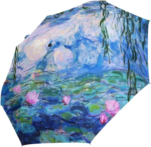 Miniatura 2 de ALAZA Monet Claude - Paraguas de viaje para pintura al óleo, cierre automático, resistente al viento, impermeable, plegable, toldo compacto, fácil