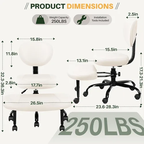Miniatura 2 de Silla de oficina Criss Cross de Primy - Silla para piernas cruzadas con ruedas para TDAH - Sillas de escritorio en posición de rodillas ergonómicas