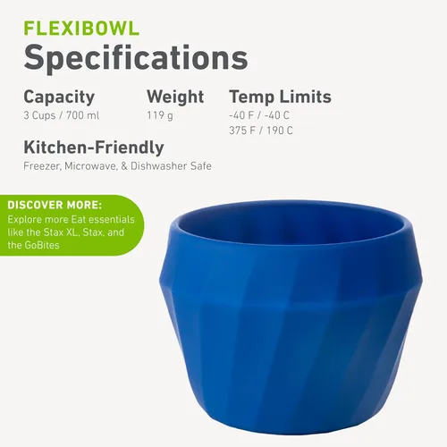 Miniatura 5 de humangear Flexibowl Cuenco convertible para acampar Sobre la marcha Plegable y fácil de limpiar, azul